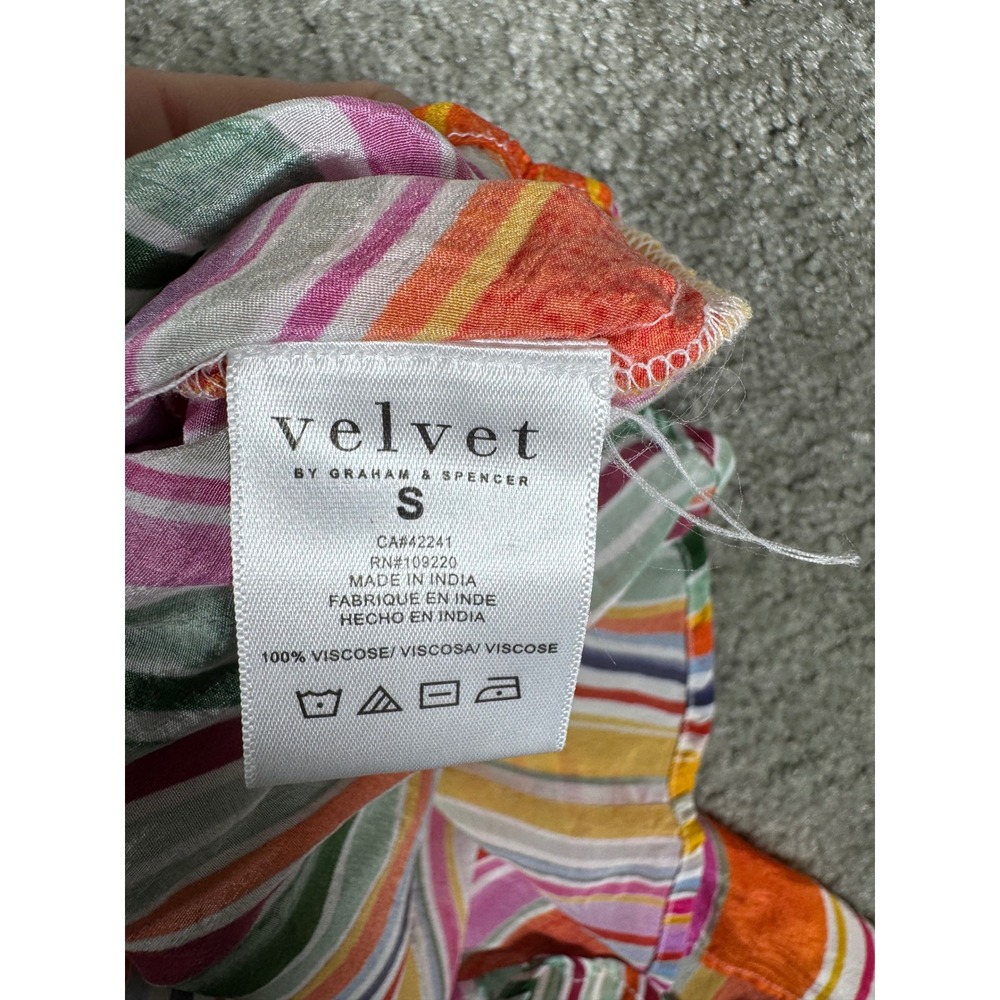 Velvet by Graham & Spencer Multi Color Striped Puff Sleeve Blouse Womens Small - Picture 4 of 4